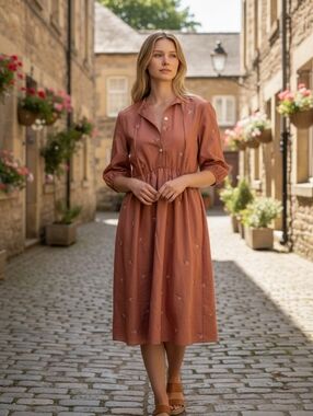 Milkmaid Prairie Dress Cottagecore Puff Sleeve Midi‎ Boho Small